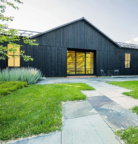 Blackened timber facade at dusk