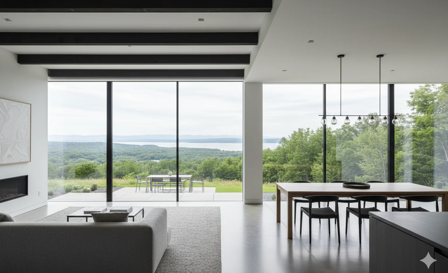 Living area with panoramic glazing