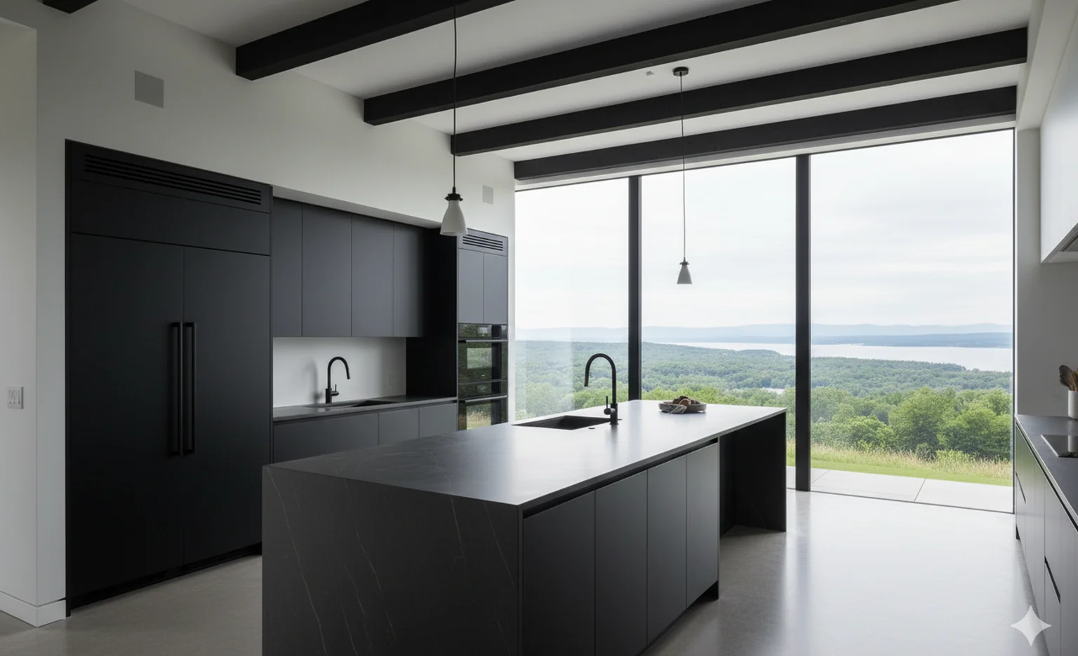 Kitchen island facing the valley